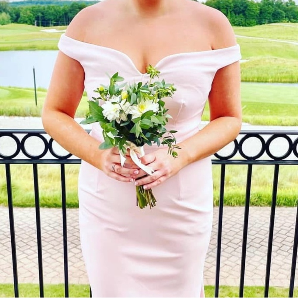 Bill Levkoff Blush Off-Shoulder Dress